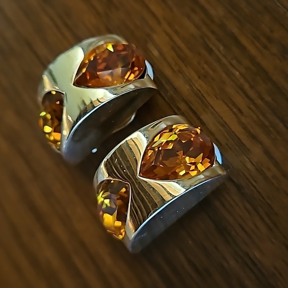 💕ST. JOHN💕 Clip On Earrings ~ Gold with Amber Stones NWOT - Picture 4 of 12